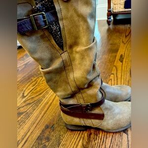 NEW!! Brown Suede boots. Size 7. No box. Trendy buckles.